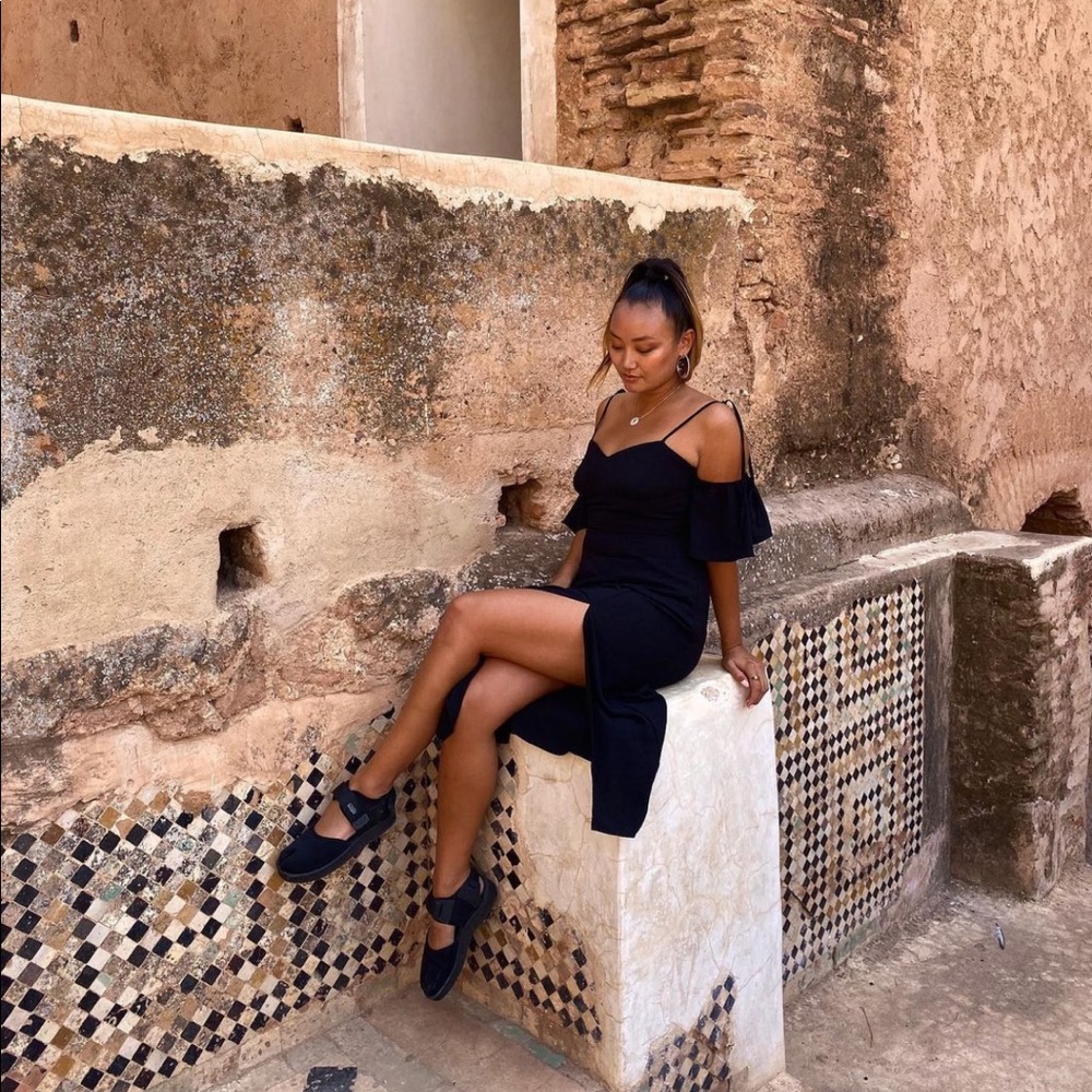 off shoulder midi dress